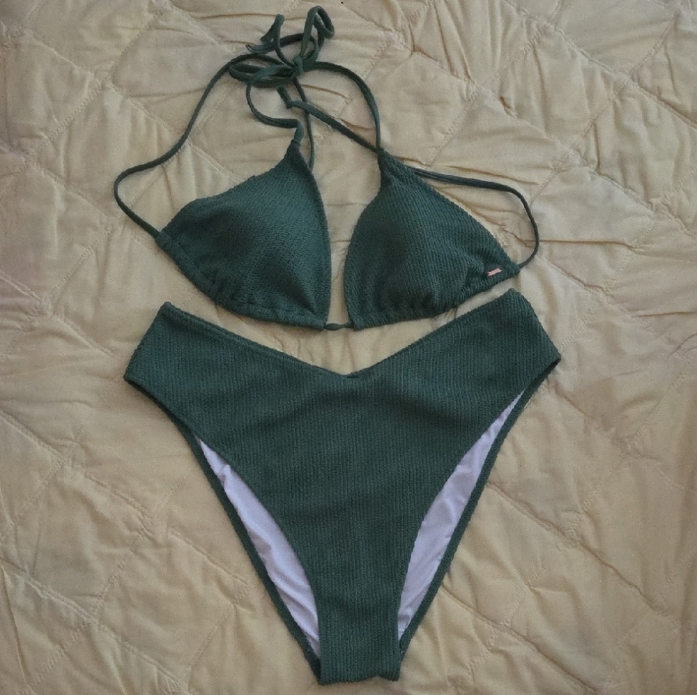 PINK Victoria's Secret Green Textured Bikini